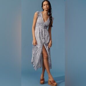 Anthropologie The Peregrine Midi Dress 100% Cotton Blue/Gray Gingham Size XL NWT